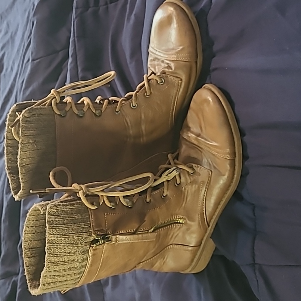 Forever Link Women's Justina-58 Sweater Cuff Combat Boots size 10